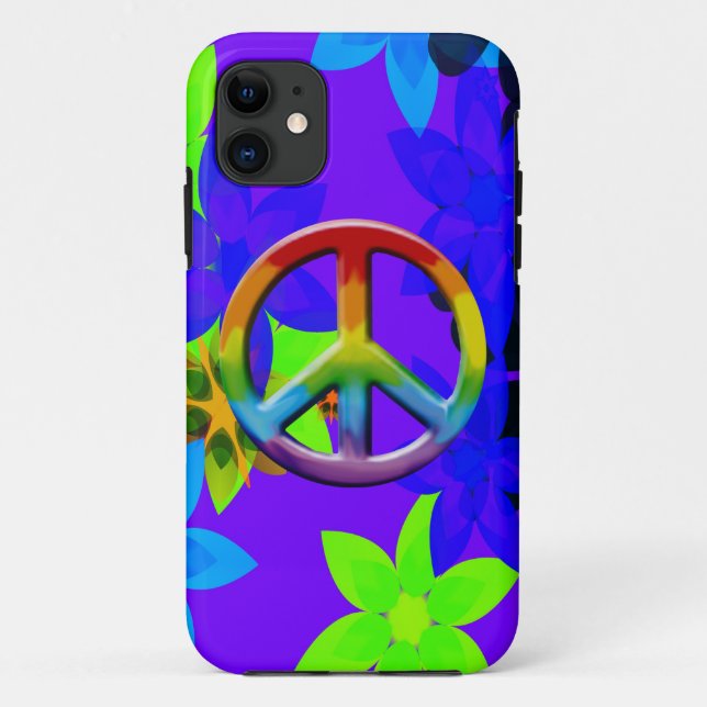 Retro 60's Flower Power Peace Sign Art iPhone Case (Back)