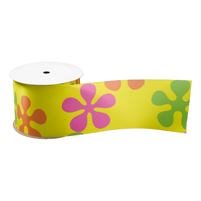 Retro 60's flowers ribbon satin ribbon (Spool)