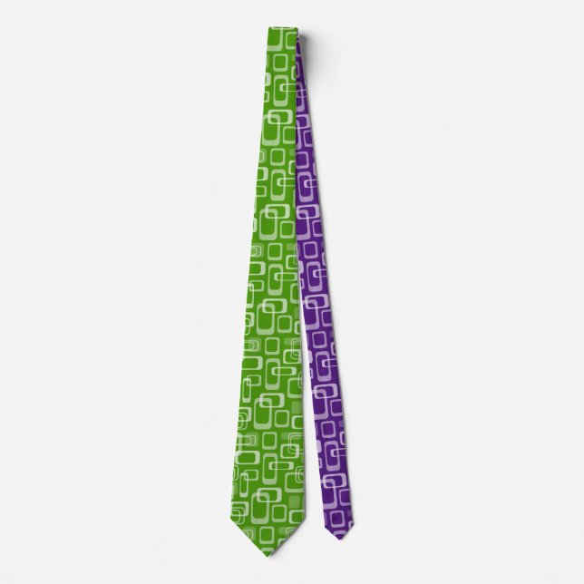Retro 60's green and purple squares pattern custom tie (Front)