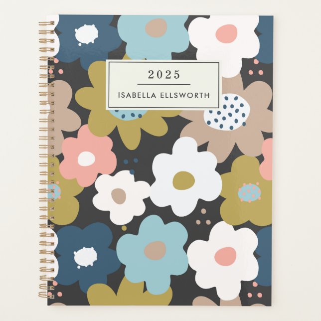 Retro 60s Groovy Floral Flower Personalised 2025 Planner (Front)