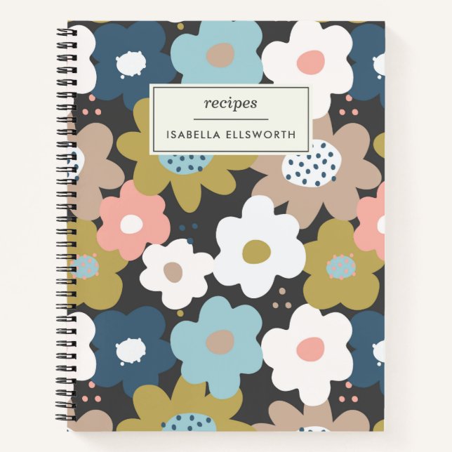 Retro 60s Groovy Floral Flower Personalised Recipe Notebook (Front)
