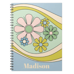 Retro 60s Groovy Floral Pastel Personalised Notebook