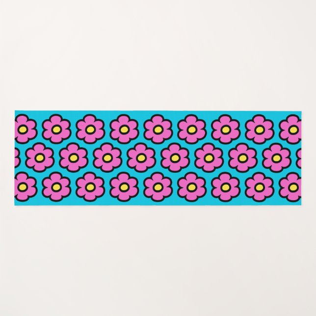 Retro 60s Groovy Flower Pattern Flowers Yoga Mat (Front (Horizontal))