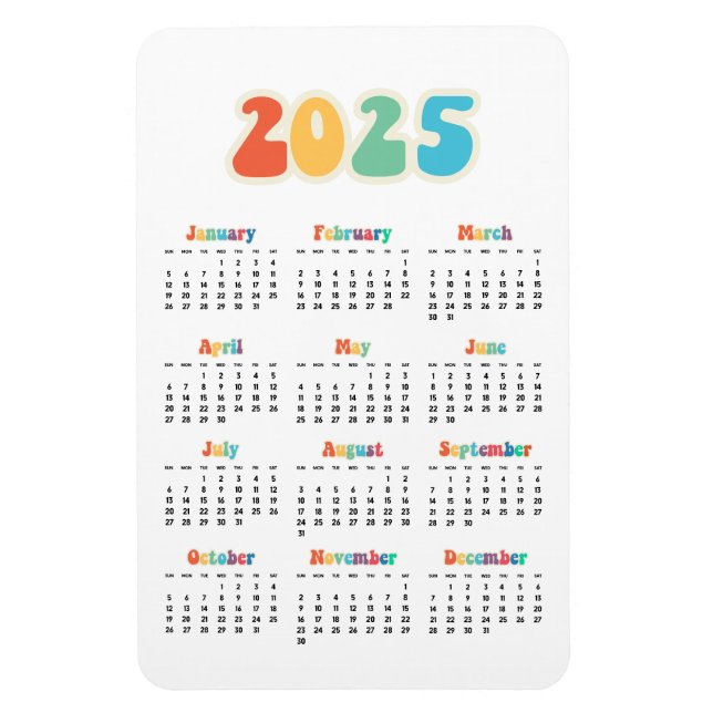 Retro 60s Hippie 2025 calendar Magnet (Vertical)