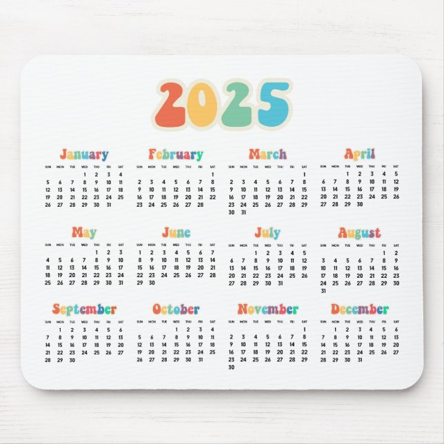 Retro 60s Hippie 2025 calendar Mouse Mat (Front)