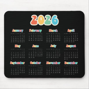 Retro 60s Hippie 2026 Black calendar Mouse Mat