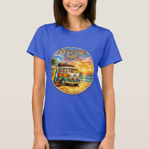 Retro 60s Hippie Beach Sunset   Adventure Van Life T-Shirt