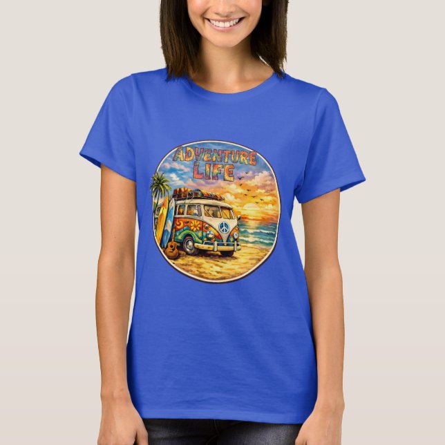 Retro 60s Hippie Beach Sunset | Adventure Van Life T-Shirt (Front)
