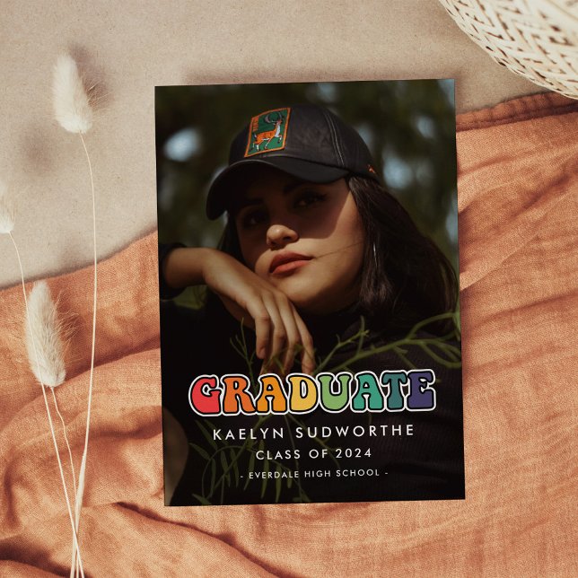 Retro 60s hippie fun Graduation photo Announcement (Creator Uploaded)