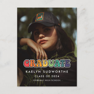 Retro 60s hippie fun graduation photo announcement postcard