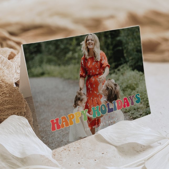 Retro 60s Hippie Fun Happy Holidays Photo Holiday Card (Creator Uploaded)