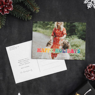 Retro 60s Hippie Fun Happy Holidays photo Postcard