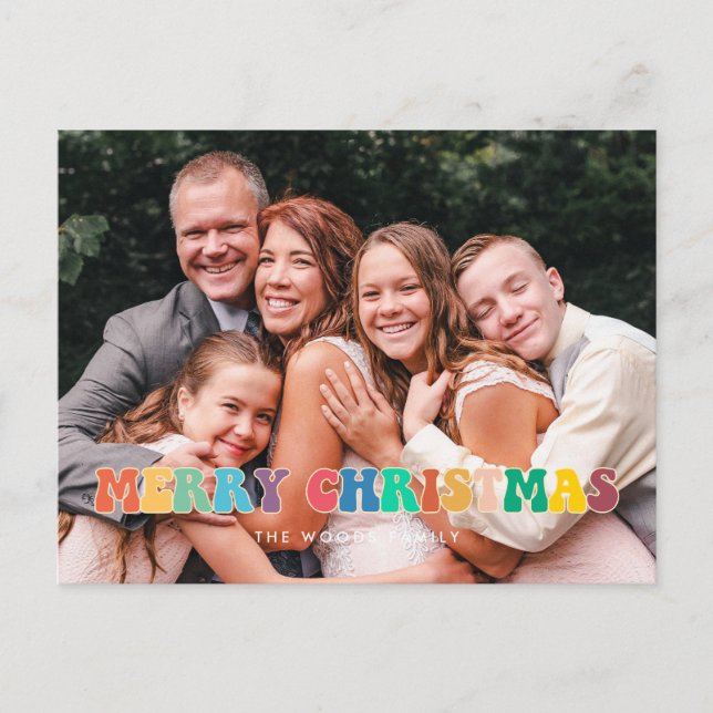 Retro 60s Hippie Fun Merry Christmas family photo Postcard (Front)