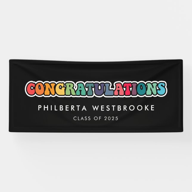 Retro 60s hippie Graduation party Congratulations Banner (Horizontal)