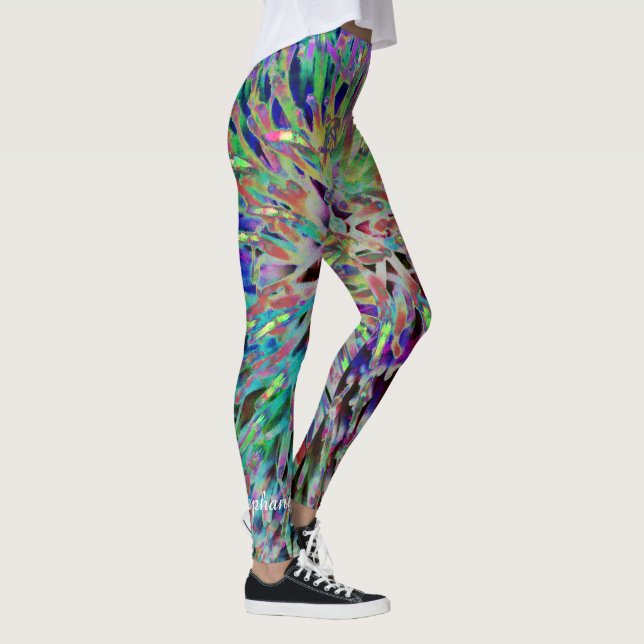 Retro 60s Jewel Tones Abstract, Personalised Name Leggings (Right)