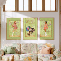 Retro 60's MCM Women Lime Decoupage Wrapping Paper
