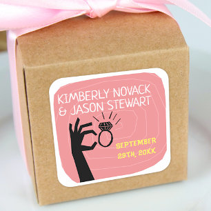 Retro 60s Mid-Century Modern Wedding Names Date Square Sticker