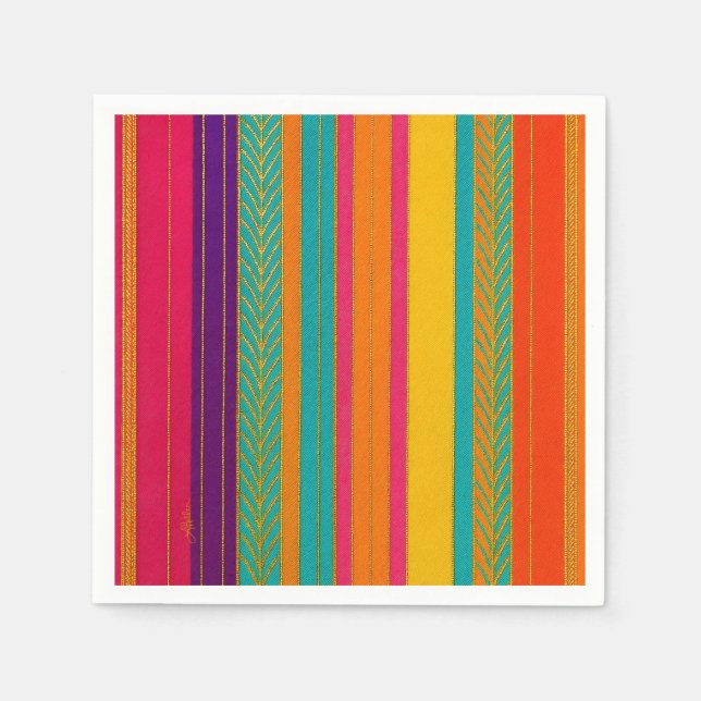 Retro 60s MOD Bright Stripes Napkin (Front)