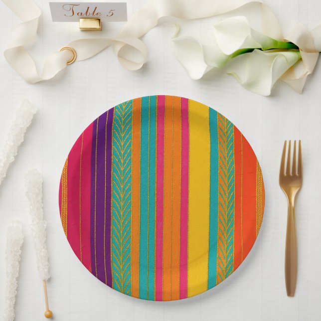 Retro 60s MOD Bright Stripes Paper Plate (Wedding)
