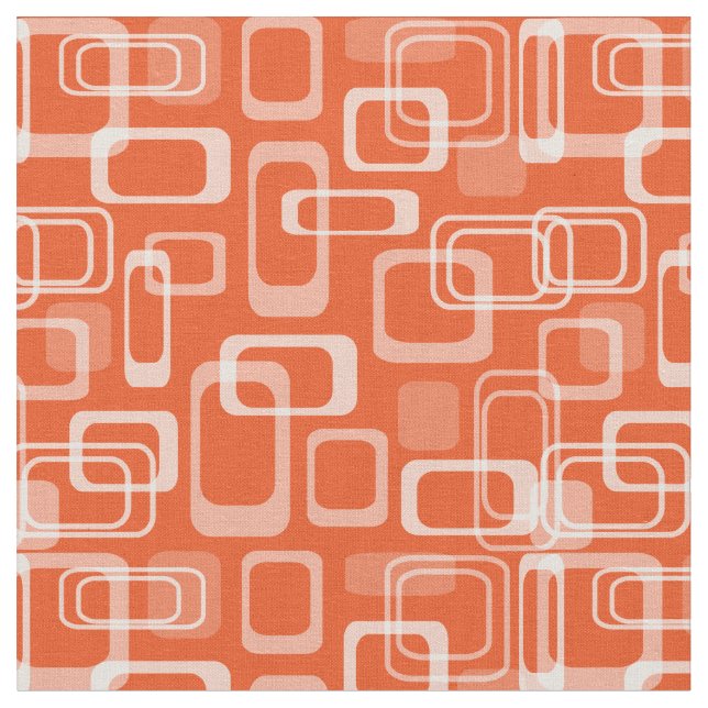 Retro 60's mod orange rounded squares pattern fabric (Close Up)