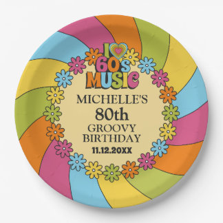Retro 60s Music Theme 80th Birthday Party Paper Pl Paper Plate