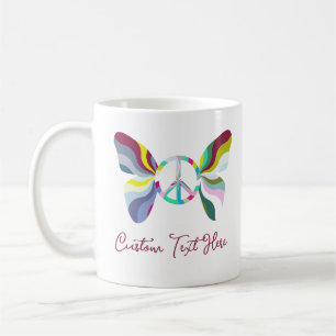 Retro 60s Peace Sign Butterfly Rainbow Colours Coffee Mug