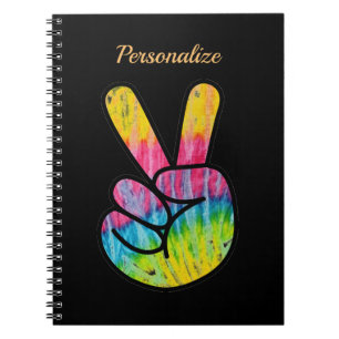 Retro 60s Peace Sign Hippie Colourful Personalise Notebook