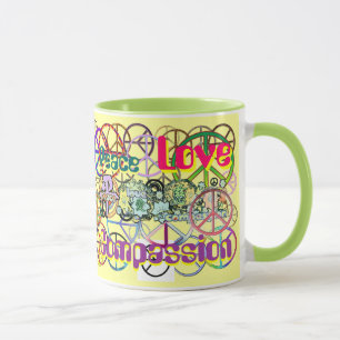 Retro 60's Peace Signs GalorePeace Love Compassion Mug