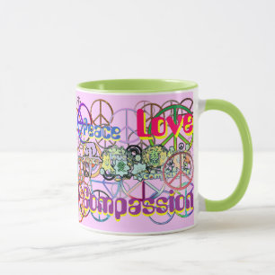 Retro 60's Peace Signs GalorePeace Love Compassion Mug