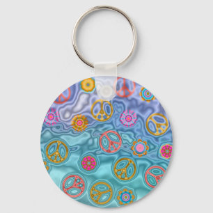 Retro 60s Peaceful Ocean Waves Apparel Gifts Key Ring