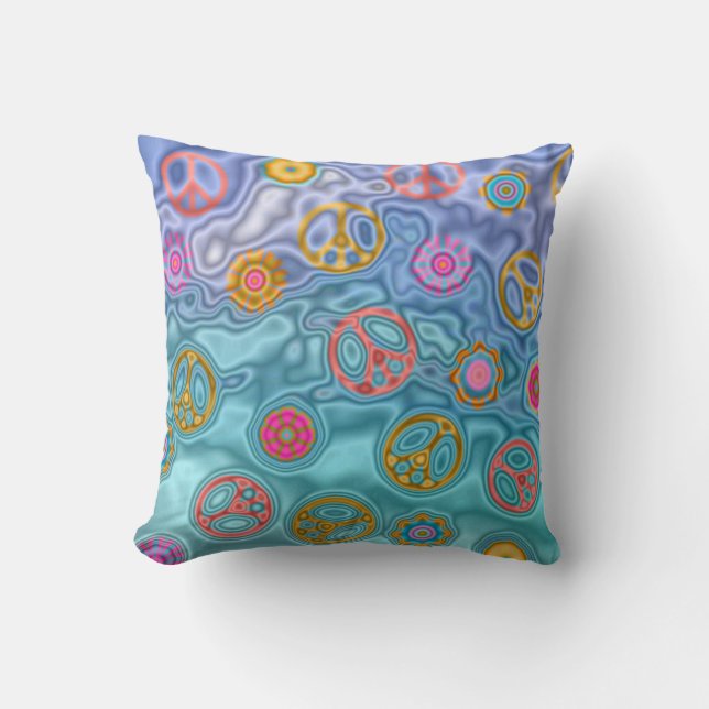 Retro 60s Peaceful Ocean Waves Throw Pillow (Front)
