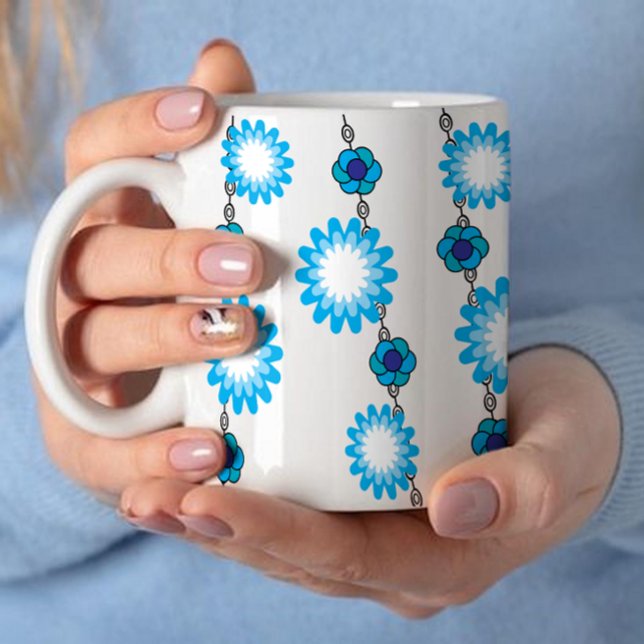 Retro 60s Psychedelic Aqua Floral Design Coffee Mug (Creator Uploaded)