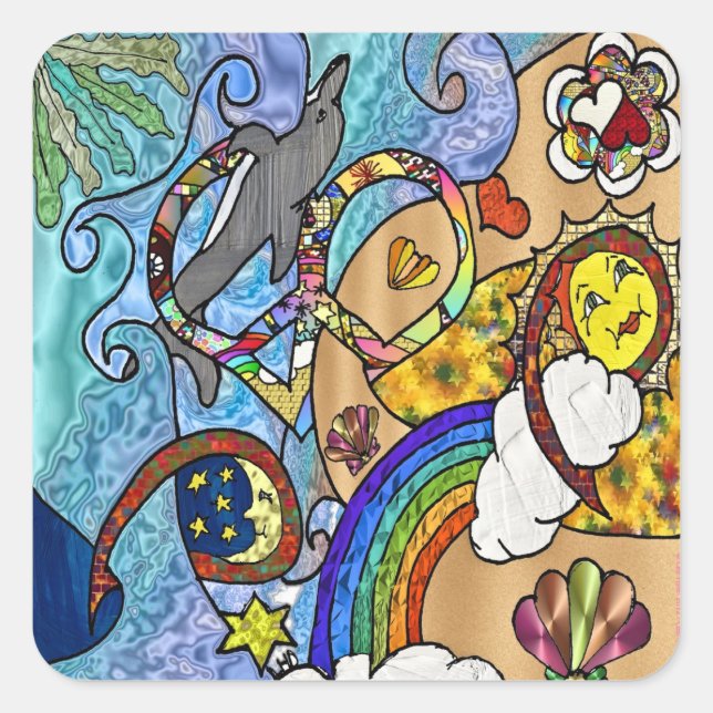 Retro 60s Psychedelic At The Beach Gifts Apparel Square Sticker (Front)