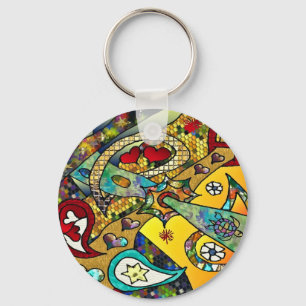 Retro 60s Psychedelic Cycle Of Life Gifts Apparel Key Ring