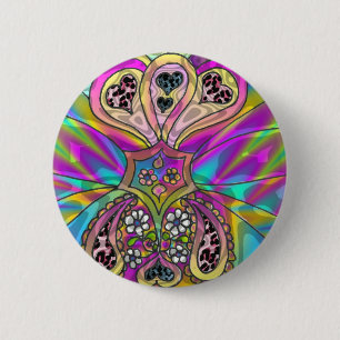 Retro 60s Psychedelic Hearts Flowers Gifts Apparel 6 Cm Round Badge