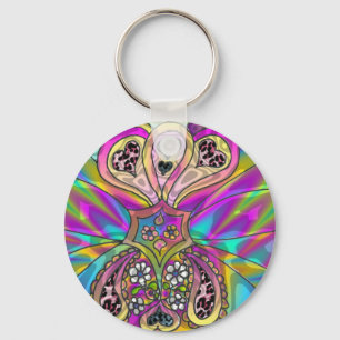 Retro 60s Psychedelic Hearts Flowers Gifts Apparel Key Ring