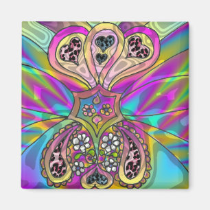 Retro 60s Psychedelic Hearts Flowers Gifts Apparel Magnet