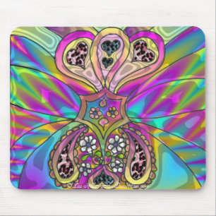 Retro 60s Psychedelic Hearts Flowers Gifts Apparel Mouse Mat