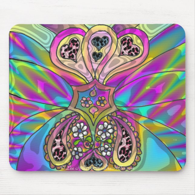 Retro 60s Psychedelic Hearts Flowers Gifts Apparel Mouse Mat (Front)