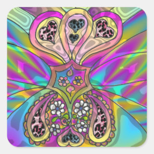 Retro 60s Psychedelic Hearts Flowers Gifts Apparel Square Sticker