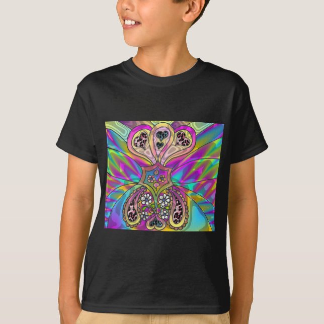 Retro 60s Psychedelic Hearts Flowers Gifts Apparel T-Shirt (Front)