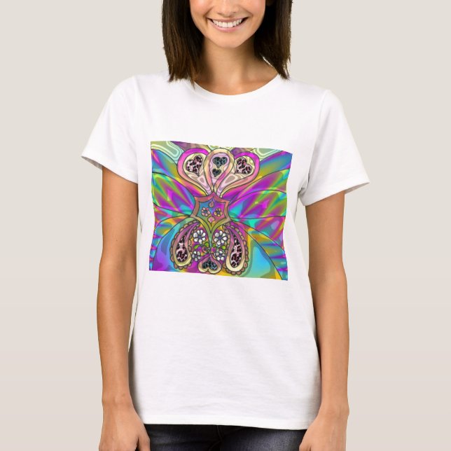 Retro 60s Psychedelic Hearts Flowers Gifts Apparel T-Shirt (Front)