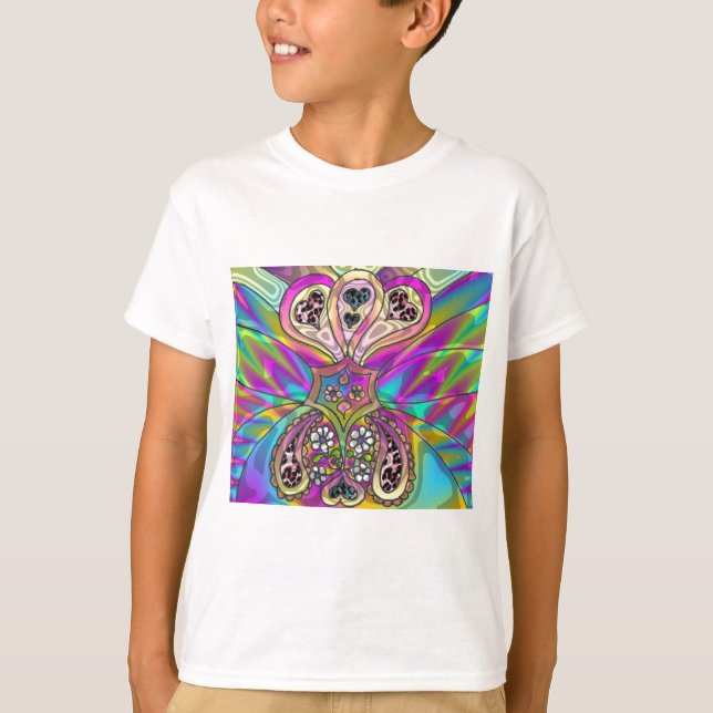 Retro 60s Psychedelic Hearts Flowers Gifts Apparel T-Shirt (Front)
