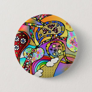 Retro 60s Psychedelic Hearts Paisley Gifts Apparel 6 Cm Round Badge
