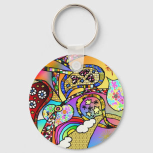Retro 60s Psychedelic Hearts Paisley Gifts Apparel Key Ring