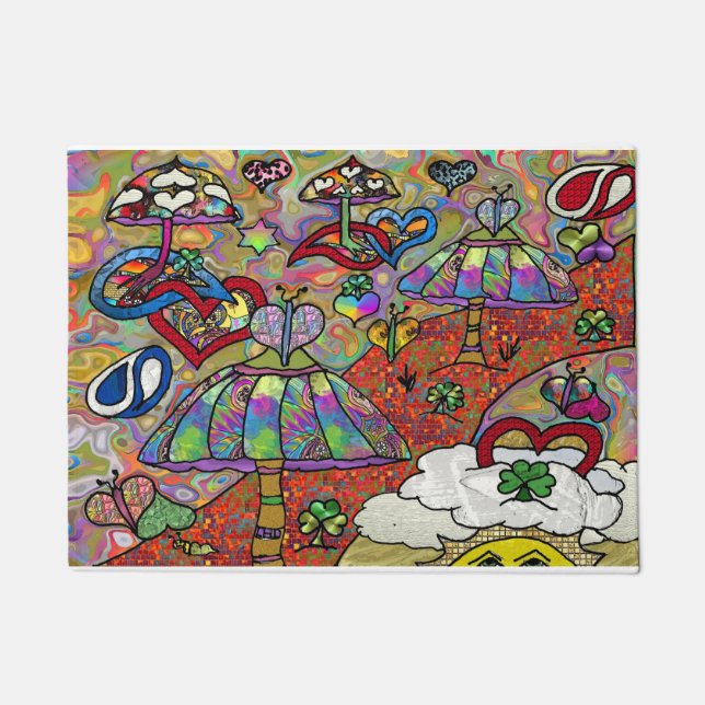 Retro 60s Psychedelic Magic Mushroom Door Mat (Front)