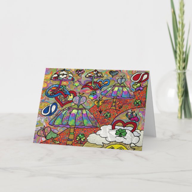 Retro 60s Psychedelic Magic Mushroom Greeting Card (Front)