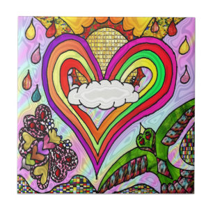 Retro 60s Psychedelic Rainbow Heart Tile
