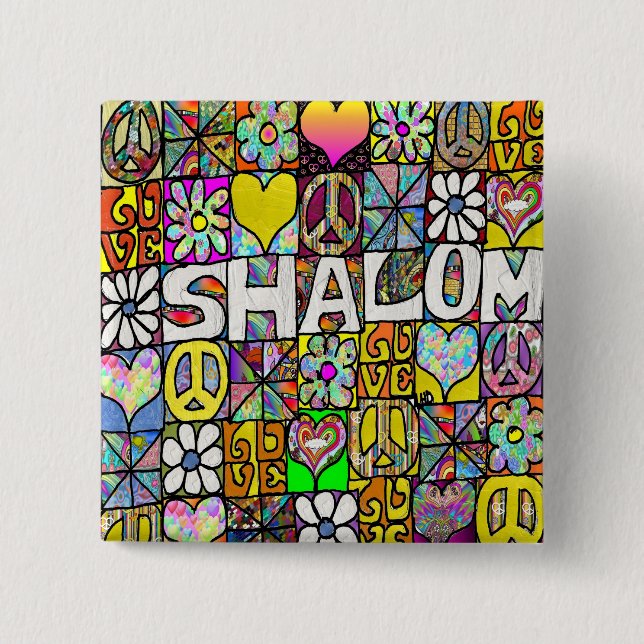 Retro 60s Psychedelic Shalom LOVE 15 Cm Square Badge (Front)