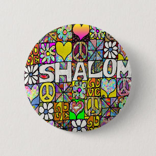 Retro 60s Psychedelic Shalom LOVE Apparel Gifts 6 Cm Round Badge